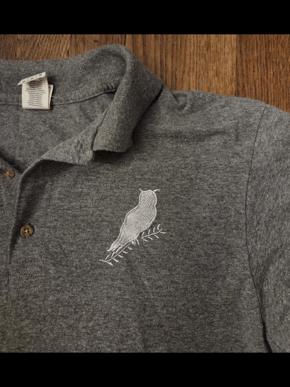 Gildan Gray Polo with White Embroidered Bird